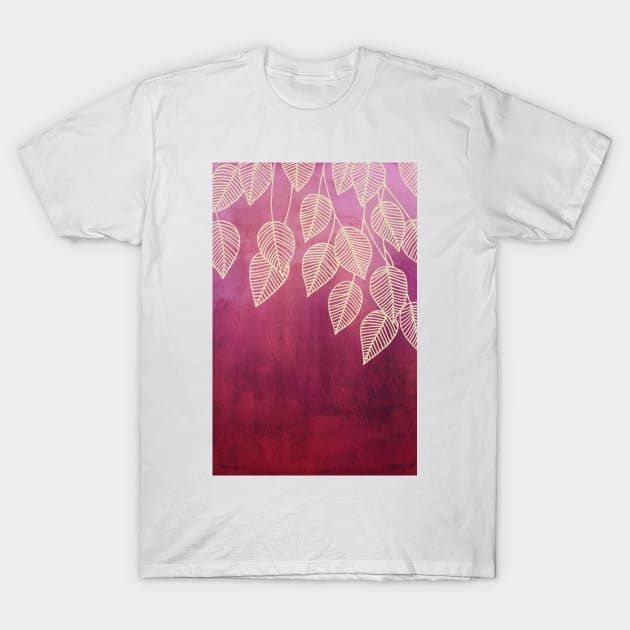 Magenta Garden - watercolor & ink leaves T-Shirt by micklyn